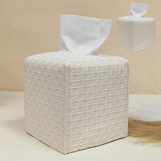 HOMOTEK 2 Pack Tissue Box Cover, PU Leather Tissue Holder, Square Decorative by HOMOTEK