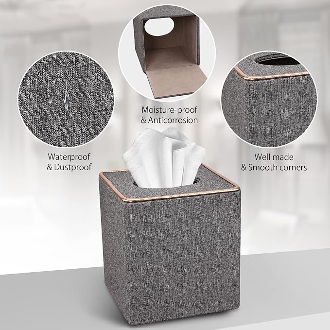 Tissue Box Cover, PU Leather Tissue Box Holder Square Box Covers - Image 4