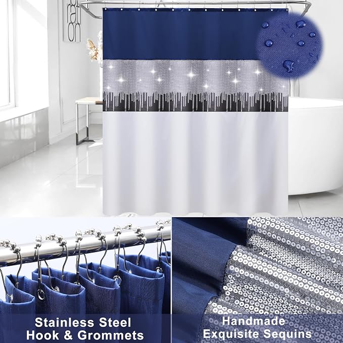Bathroom Accessories Set with Sequin Shower Curtain, Towel Set, Shower Curtain - Image 3