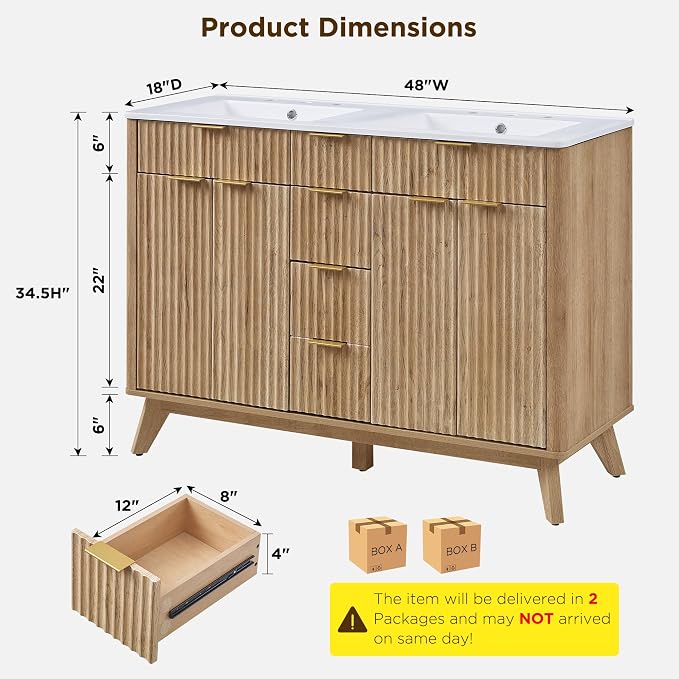 T4TREAM 48" Fluted Bathroom Vanity - Image 2