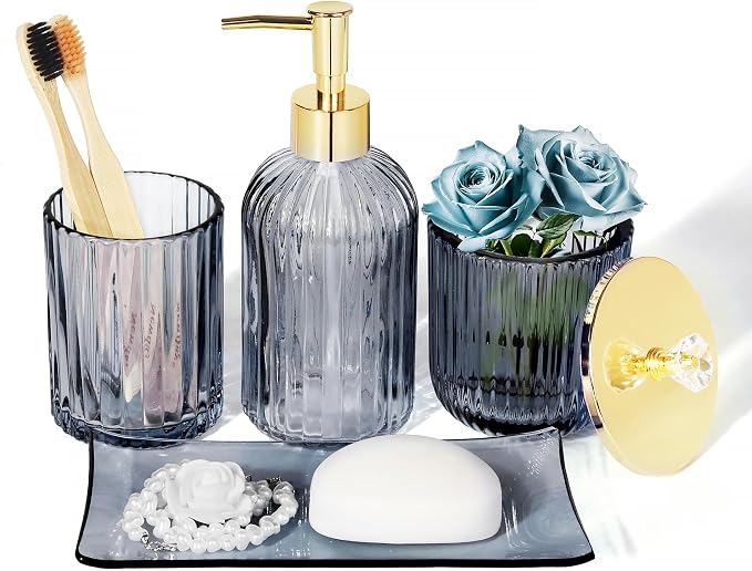 Designer Blue Glass Bathroom Accessories Sets by KUKIKAN