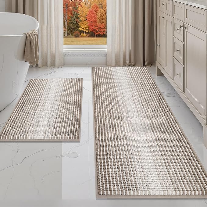 Bathroom Rugs and Mats Sets, 2 Piece Thick Absorbent Chenille Bath Mat Rug Set by BSICPRO