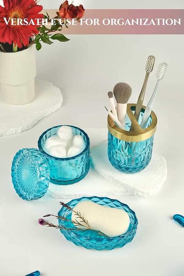 Teal Blue Bathroom Accessories Set, Hand Soap Dispenser Set, Soap Dish - Image 4