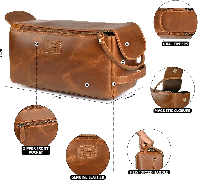 LEATHER VILLAGE Genuine Leather Travel Toiletry Bag - Image 4