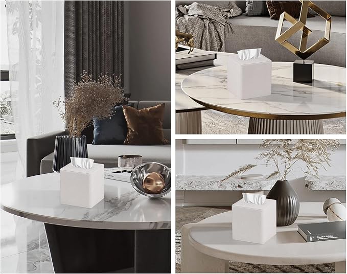 Tissue Box Cover Square PU Leather Facial Tissue Box Holder - Image 4