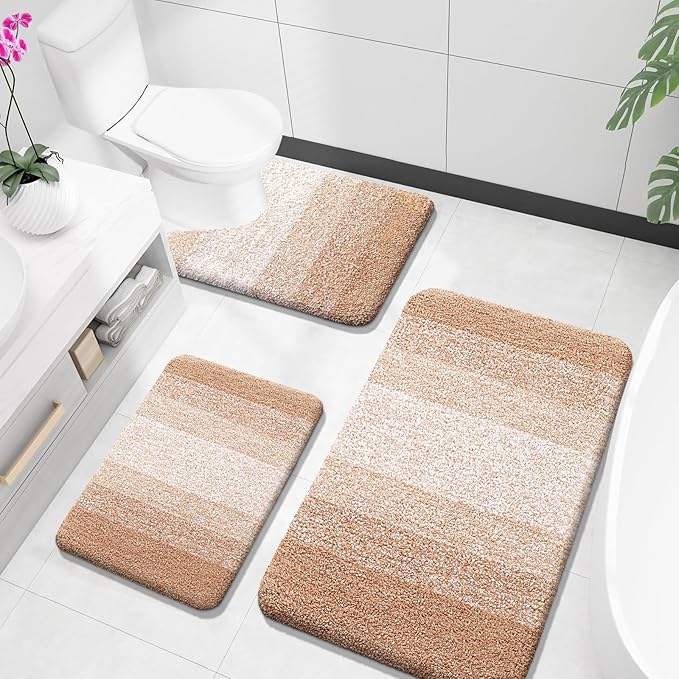 OLANLY Bathroom Rugs Sets 3 Piece, Soft Absorbent Microfiber Bath Mats and by OLANLY