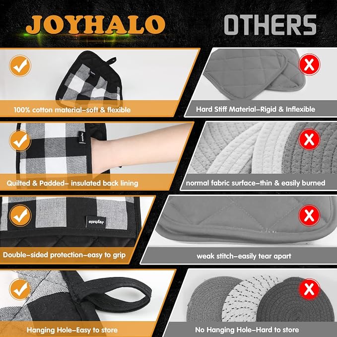 Joyhalo 4 Pack Pot Holders for Kitchen, Cotton Oven Holder - Image 3