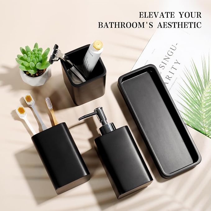 Bathroom Accessories Set, Soap Dispenser, Toothbrush Holder, Qtip Holder Set - Image 4