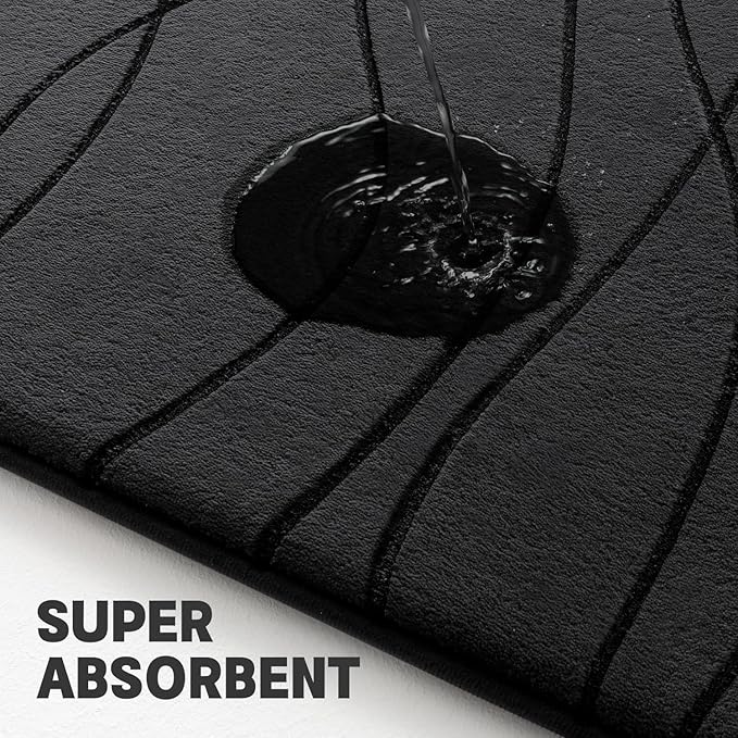 YIHOUSE Memory Foam Black Bathroom Rug Sets 5 Piece, Ultra Absorbent Bath Mat - Image 3