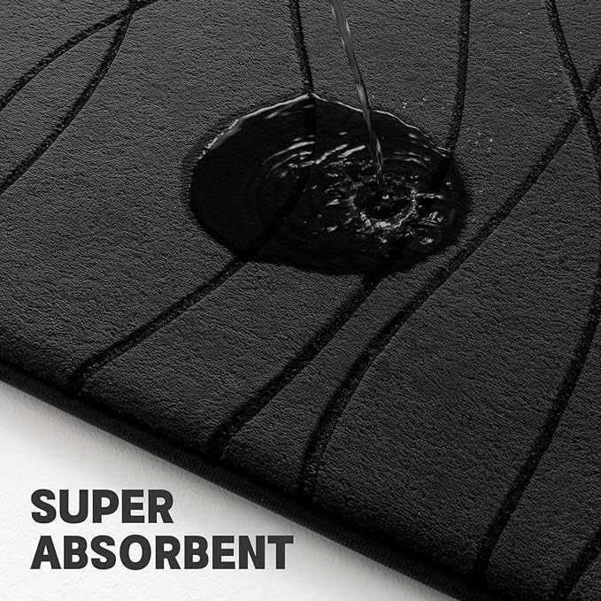 YIHOUSE Memory Foam Black Bathroom Rug Sets 3 Piece, Ultra Absorbent Bath Mat - Image 3