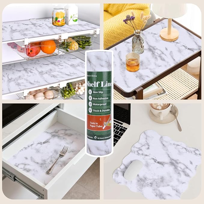 Shelf Liners for Kitchen Cabinets 12in x 10FT, Non Adhesive Drawer Liner Marble - Image 9