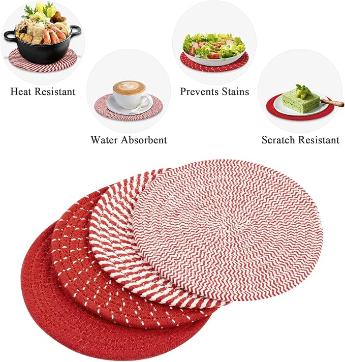 SHACOS 8 Inches Trivets for Hot Dishes, 4 Pieces Cotton Trivets Mats for Kitchen - Image 9