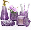 Purple Glass Bathroom Accessories Set 5 Pcs, Soap Dispenser and Toothbrush by QIQU
