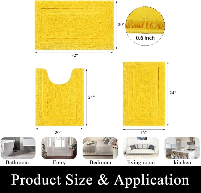 SHACOS Yellow Fall Bathroom Rugs Sets 3 Piece, Soft Fluffy Water Absorbent Bath - Image 3