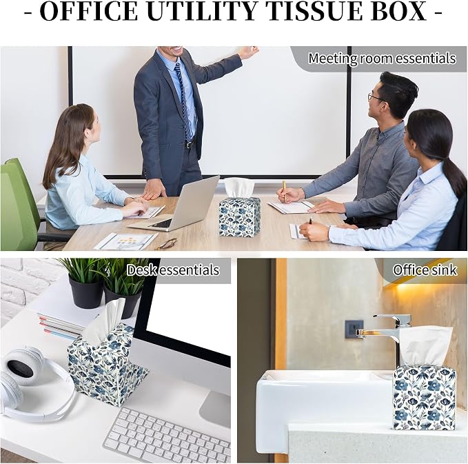 Watercolor Blue Floral Tissue Box Cover Square - Image 8