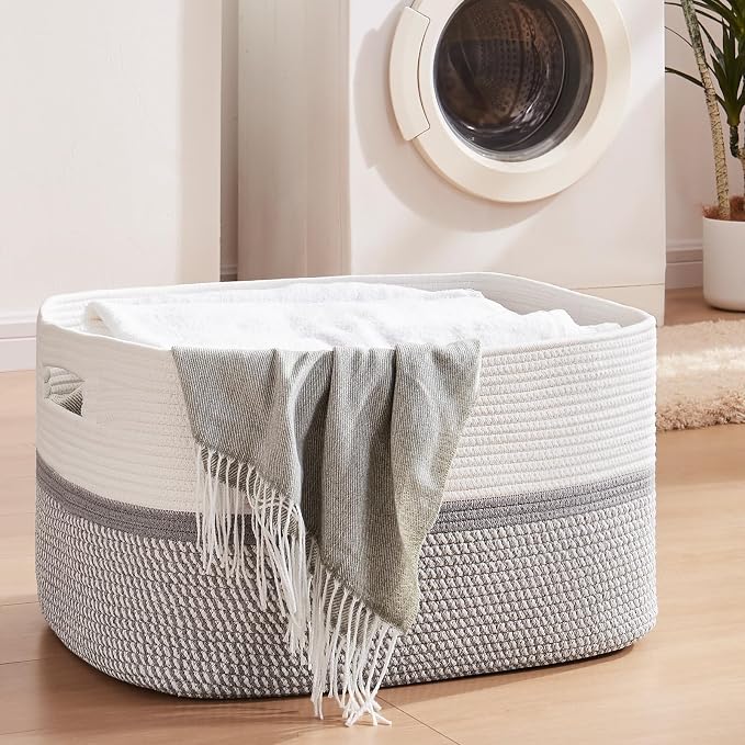 OIAHOMY Large Blanket Basket, 22”x17”x12” Rectangle Woven Baskets, Nursery - Image 2
