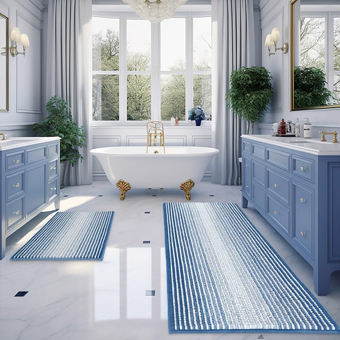 BSICPRO Bathroom Rugs and Mats Sets, 2 Piece Thick Absorbent Chenille Bath Mat by BSICPRO