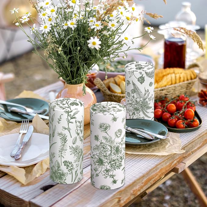 Zonon 8 Pcs Car Tissues Holder Sage Green Floral Round Box - Image 3