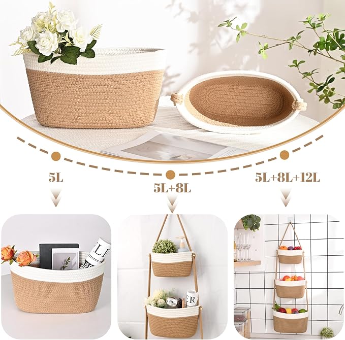 Hanging Storage Baskets, Over the Door Basket, Cotton Wall Baskets Storage - Image 2