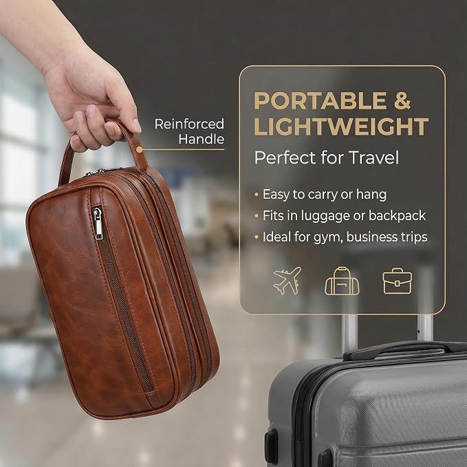 Men’s Toiletry Bag Travel Dopp Kit – double-deck PU Leather Water-Resistant - Image 7