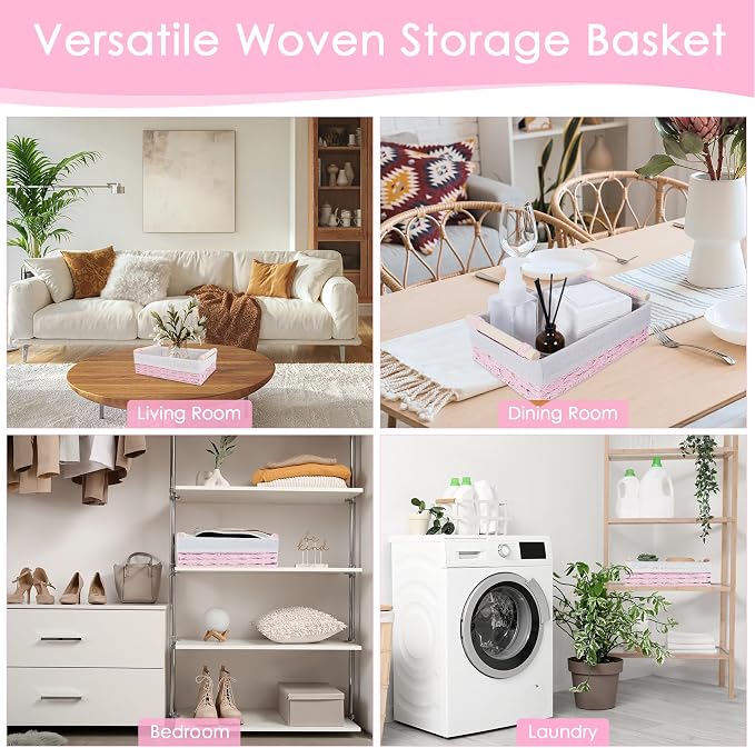 Wicker Storage Basket with Wooden Handle – Paper Rope Decorative Toilet Paper - Image 5