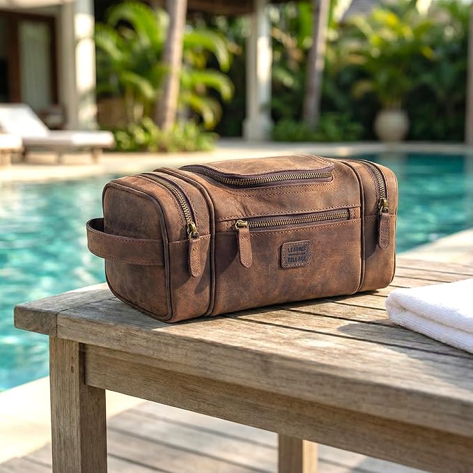 LEATHER VILLAGE Genuine Leather Travel Dopp Kit - Image 7