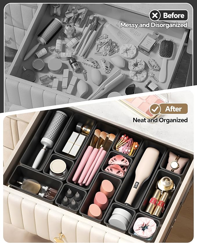 13 Pack Plastic Drawer Organizers Set, 3 Sizes Desk Drawer Organizer Trays - Image 4