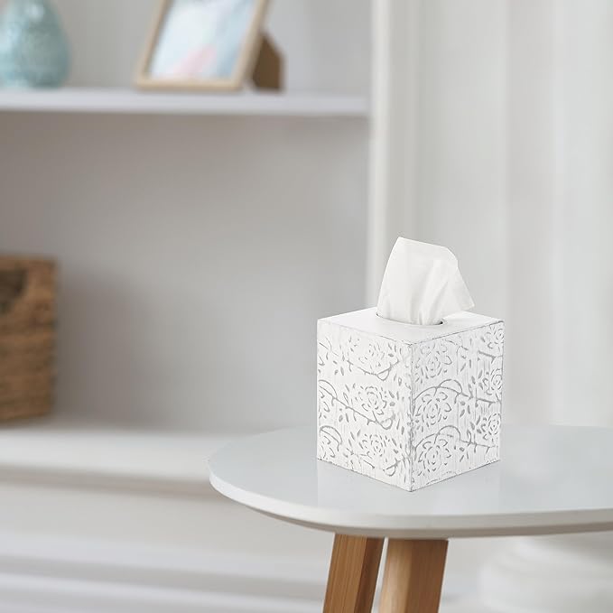 Country Chic Modern Farmhouse Tissue Box Holder, Decorative Metal Tissue Cover - Image 2