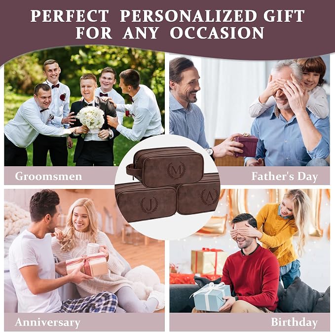 Janhavi Leather Toiletry Bag for Men, Personalized Laser Engraved Initials & - Image 2