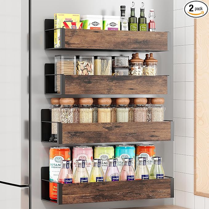2/3/4 Pack Moveable Fridge Magnetic Spice Racks, Metal Black/White by HOMESTORAGE