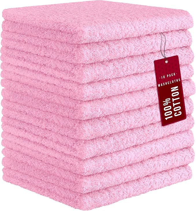 DecorRack 10 Pack 100% Cotton Wash Cloth, Luxurious Soft, 12 x 12 inch Ultra by DecorRack