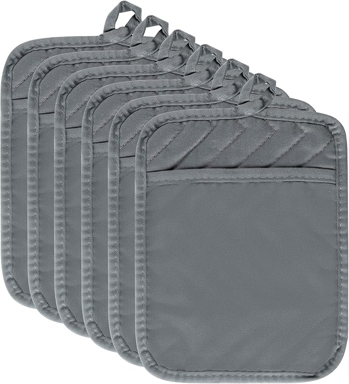 R HORSE 6Pcs Pot Holder with Pocket Grey Cotton Pocket Pot Holder Set by RHORSE