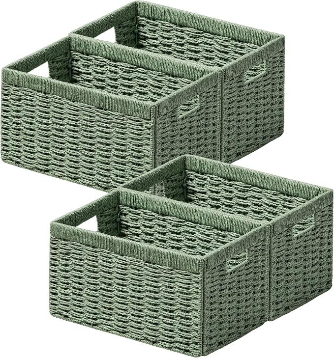 UBBCARE 4 Pack Wicker Basket, 13.4L×8.3H×7.1W inch Woven Paper Rope Storage by UBBCARE