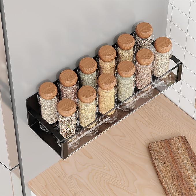 2/3/4 Pack Moveable Fridge Magnetic Spice Racks, Metal Black/White - Image 4