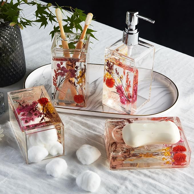 Locco Decor 4 Piece Acrylic Liquid 4D Floating Motion Bathroom Vanity Accessory - Image 3