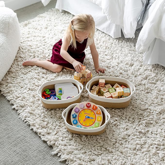 NaturalCozy 5-Piece Rectangle Storage Basket Set- Natural Cotton Rope Woven - Image 4