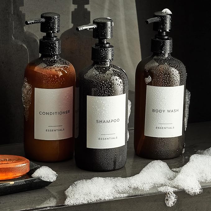 Stylish Shampoo and Conditioner Dispenser Set of 3 - Image 6
