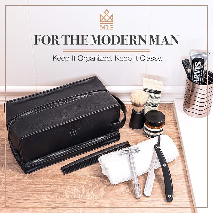 Mens Leather Toiletry Bag – Travel Dopp Kit, Shaving Bag, Grooming & Hygiene - Image 2
