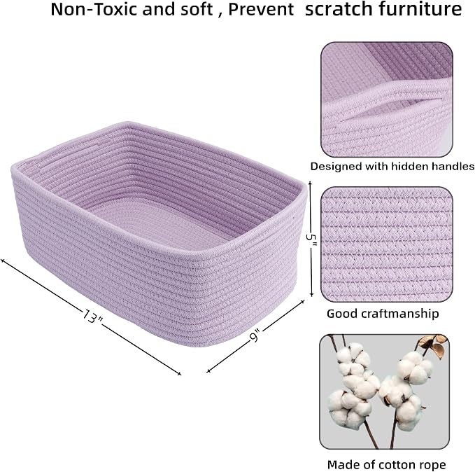 Small Woven Storage Baskets 13“X9”X5“ Decorative Rope Bins - Image 2