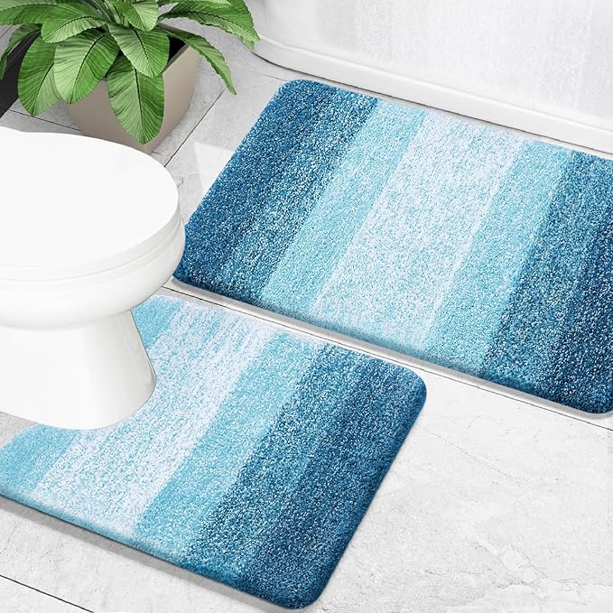 OLANLY Bathroom Rug Set 2 Piece, Soft Absorbent Microfiber Bath Mats and by OLANLY