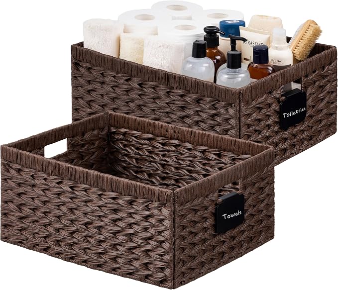 UBBCARE Storage Baskets with Label, Wicker Pantry Baskets by UBBCARE