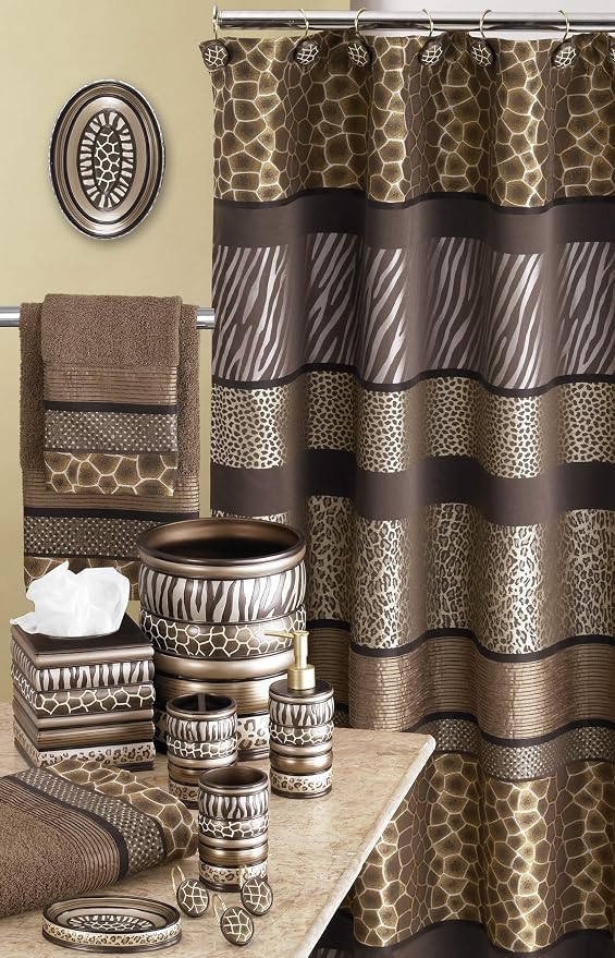 Zahari Home 13pc Safari Stripes Bathroom Shower Curtain Set Animal Print Shower - Image 7