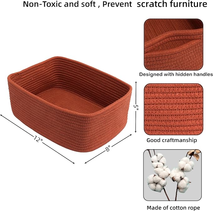 Small Woven Storage Baskets 12“X8”X5“ Decorative Rope Bins - Image 2