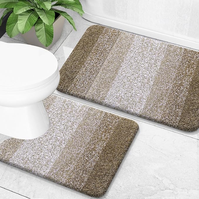 OLANLY Bathroom Rug Set 2 Piece, Soft Absorbent Microfiber Bath Mats and by OLANLY