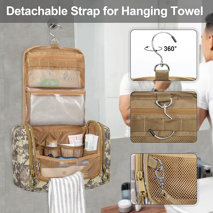 Tactical Toiletry Travel Bag for Men, Hanging Dopp Kit Hygiene Bag Shower - Image 5