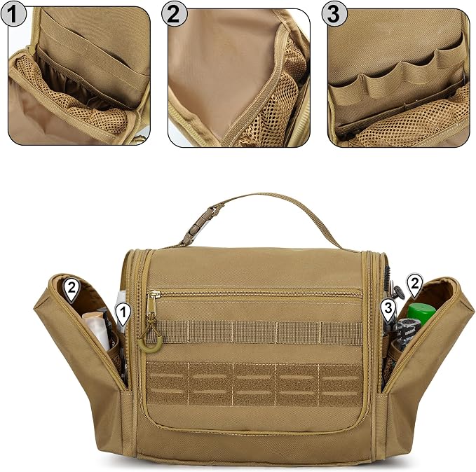 Tactical Toiletry Travel Bag for Men, Hanging Dopp Kit Hygiene Bag Shower - Image 3