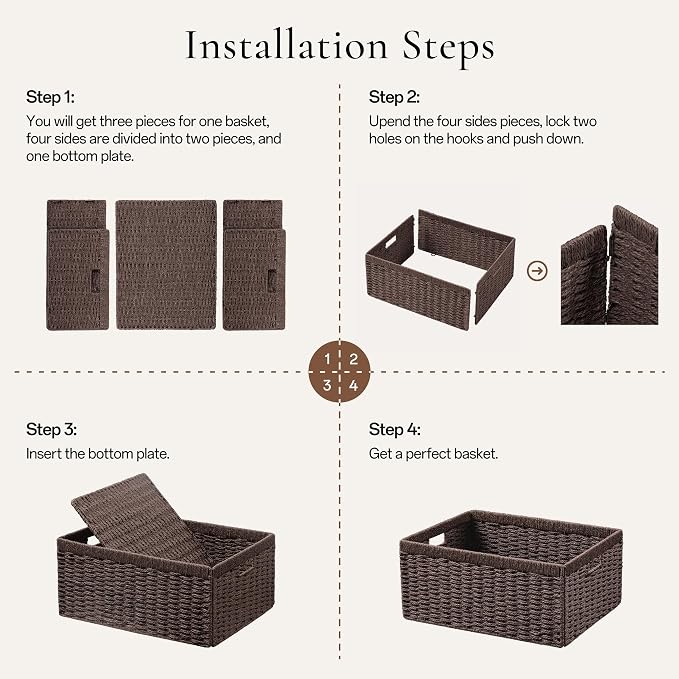 UBBCARE 4 Pack Wicker Basket, 13.4L×8.3H×7.1W inch Woven Paper Rope Storage - Image 2