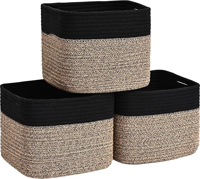 3 Pack Cube Storage Bin, 9”x9”x7” Cotton Rope Woven Baskets by Degeyoyo