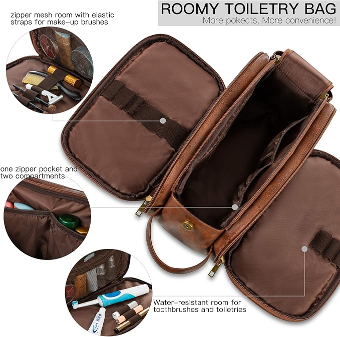 Elviros Travel Toiletry Bag for Men, Shaving Dopp Kit Water-resistant Bathroom - Image 3