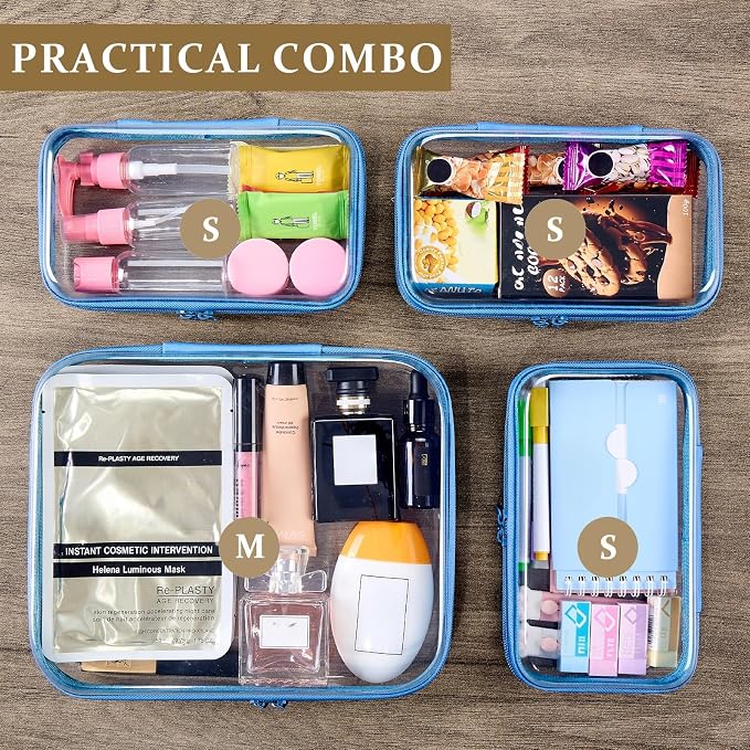 4 pcs Clear Zipper Pouches, Hard Shell Zipper Case, Toiletry Bag - Image 3